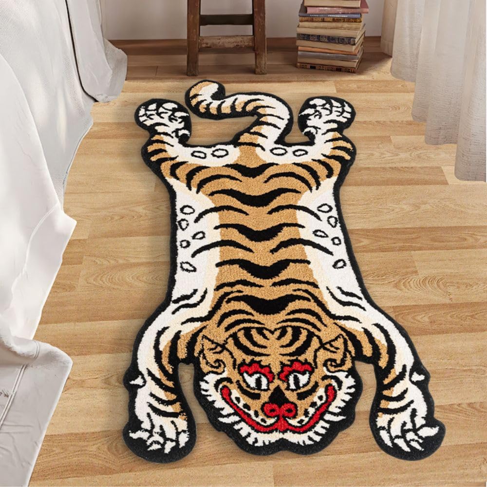 5x3ft Tibetan Tiger Tufted Rug for Living Room, Soft Fun Rugs for
